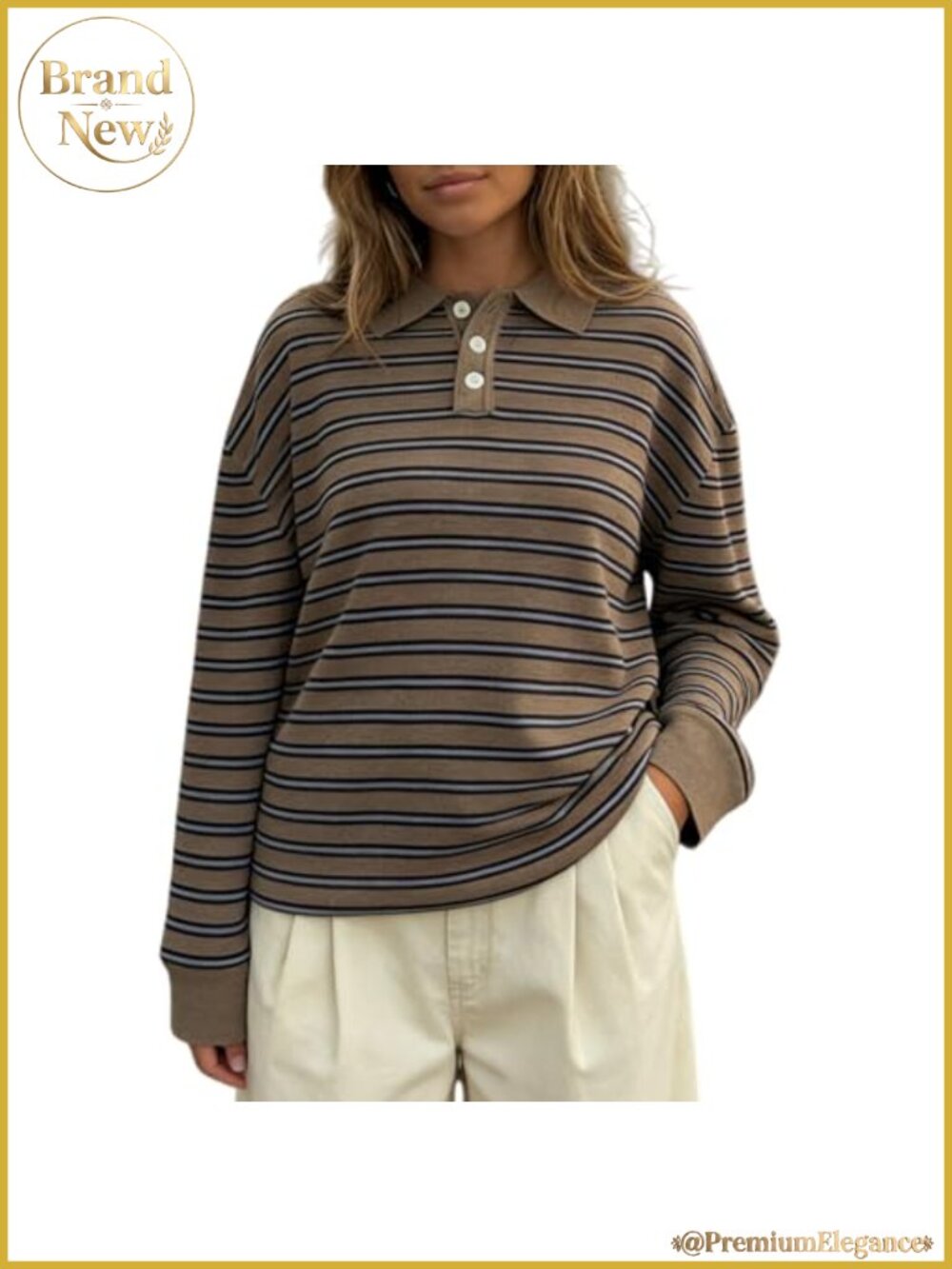 Oversized Striped Preppy Polo Sweater for Women Long Sleeve Vintage Knit Rugby